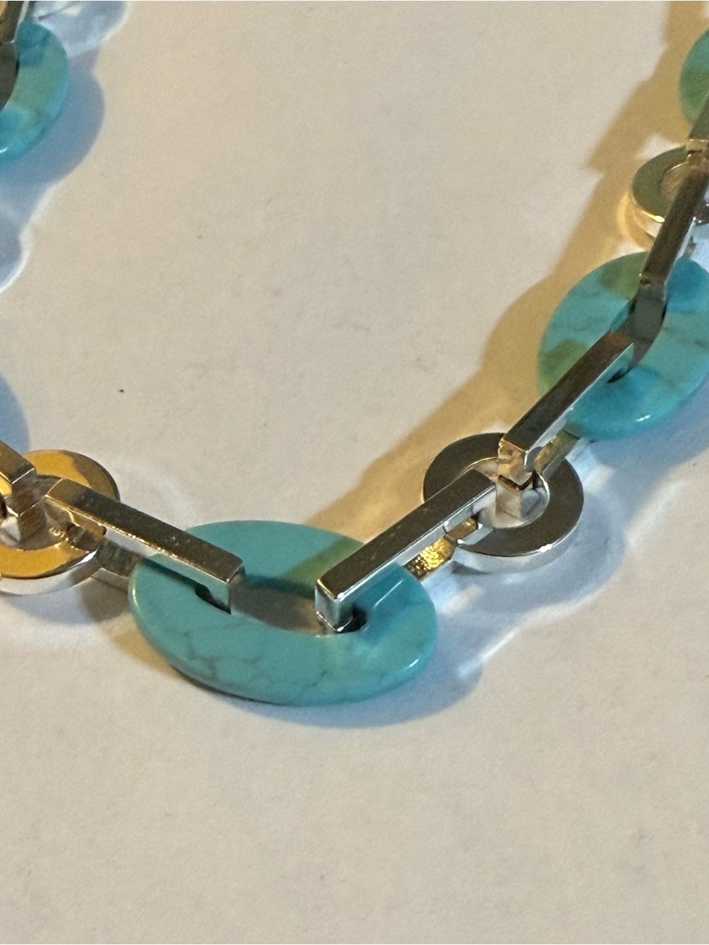 Ralph Lauren Faux Turquoise and Silver Link Necklace w Toggle Closure